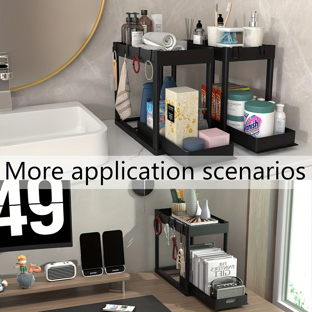 2 Pack Under Sink Organizer - Multi-Purpose Sliding Basket