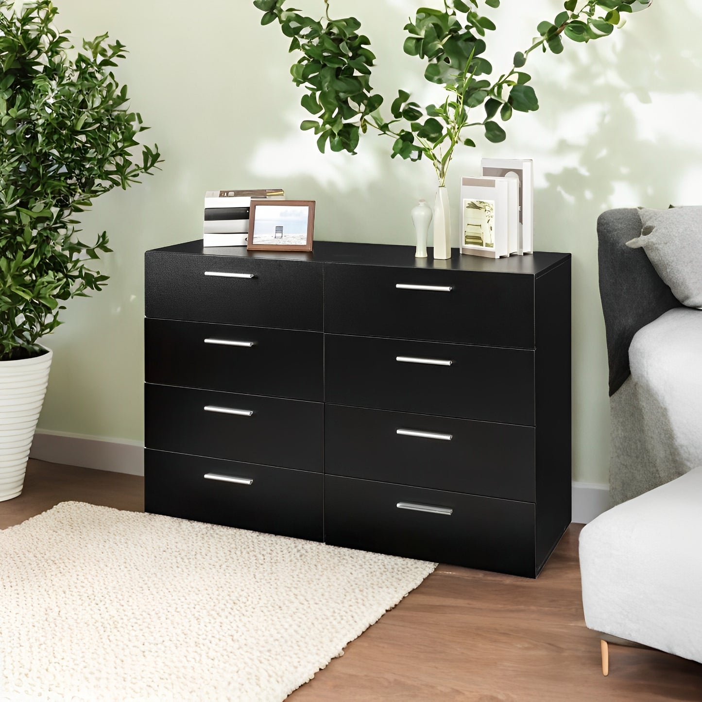 Modern Dresser With 6 Or 8 Deep Drawers For Bedroom Living Room Entryway White