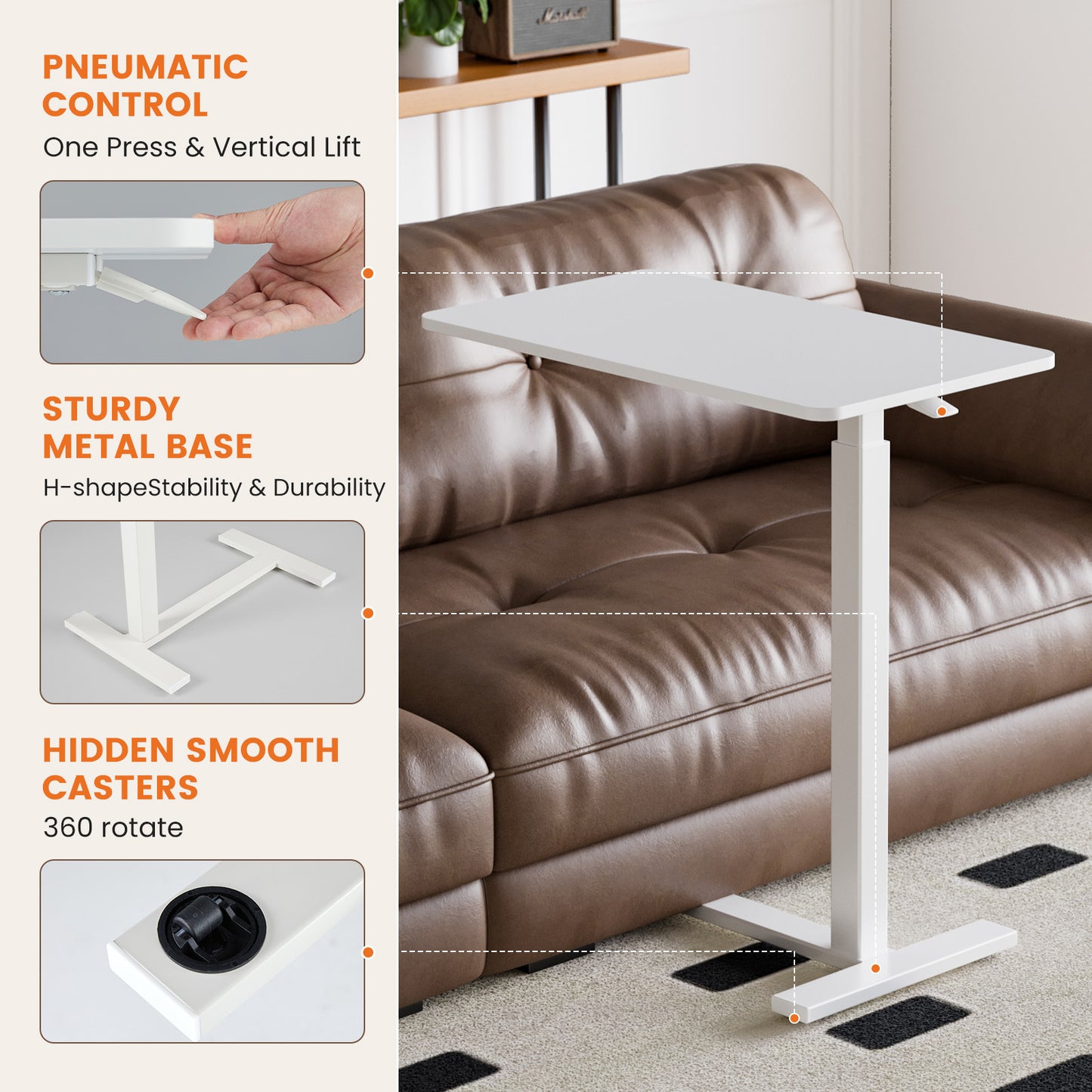 [Durable Adjustable Bed Table] Adjustable Bed Table with Lockable Wheels | Sturdy and Durable for Hospital and Home Healthcare Use