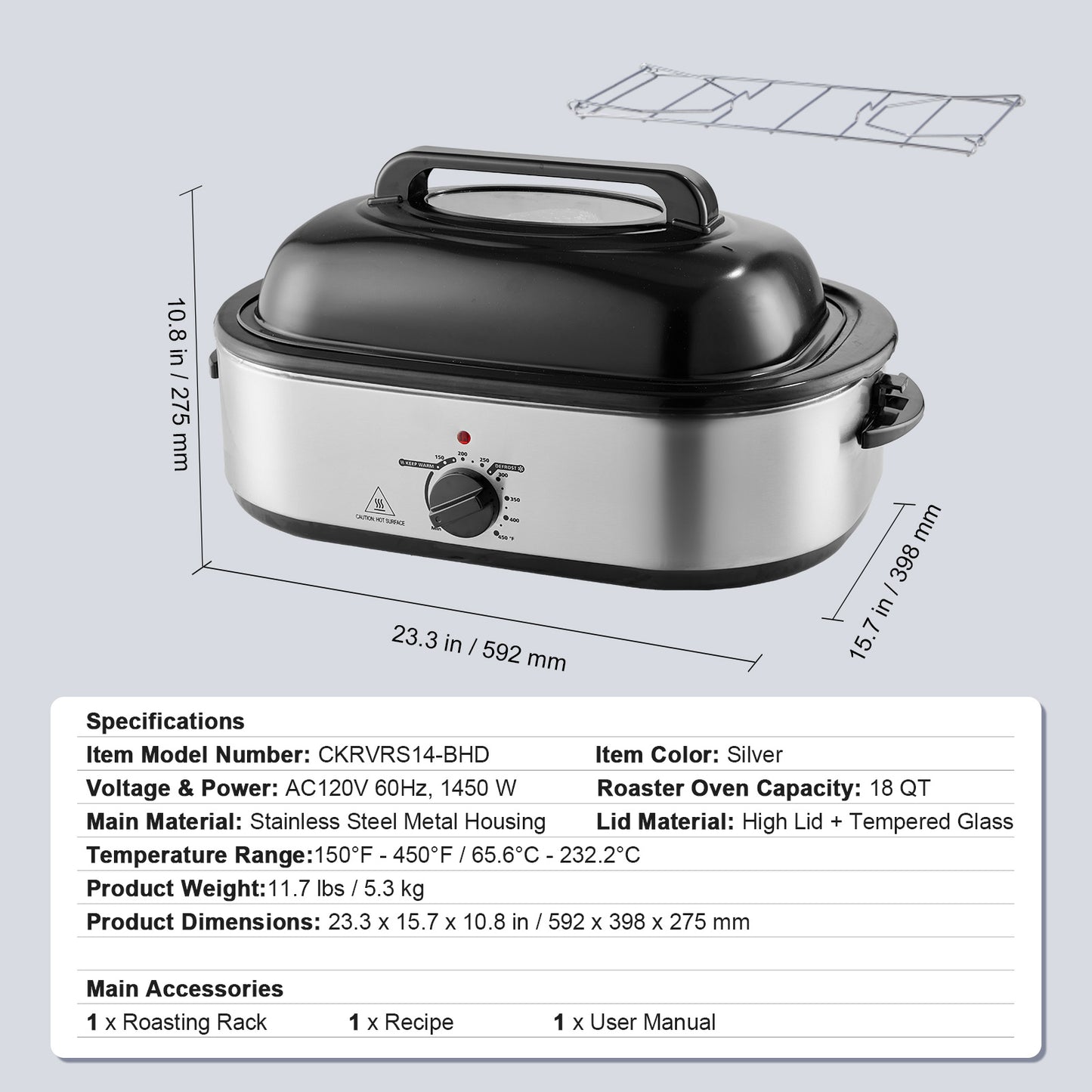 VEVOR Electric Roaster Oven 22 Qt Self Basting Lid 1450W