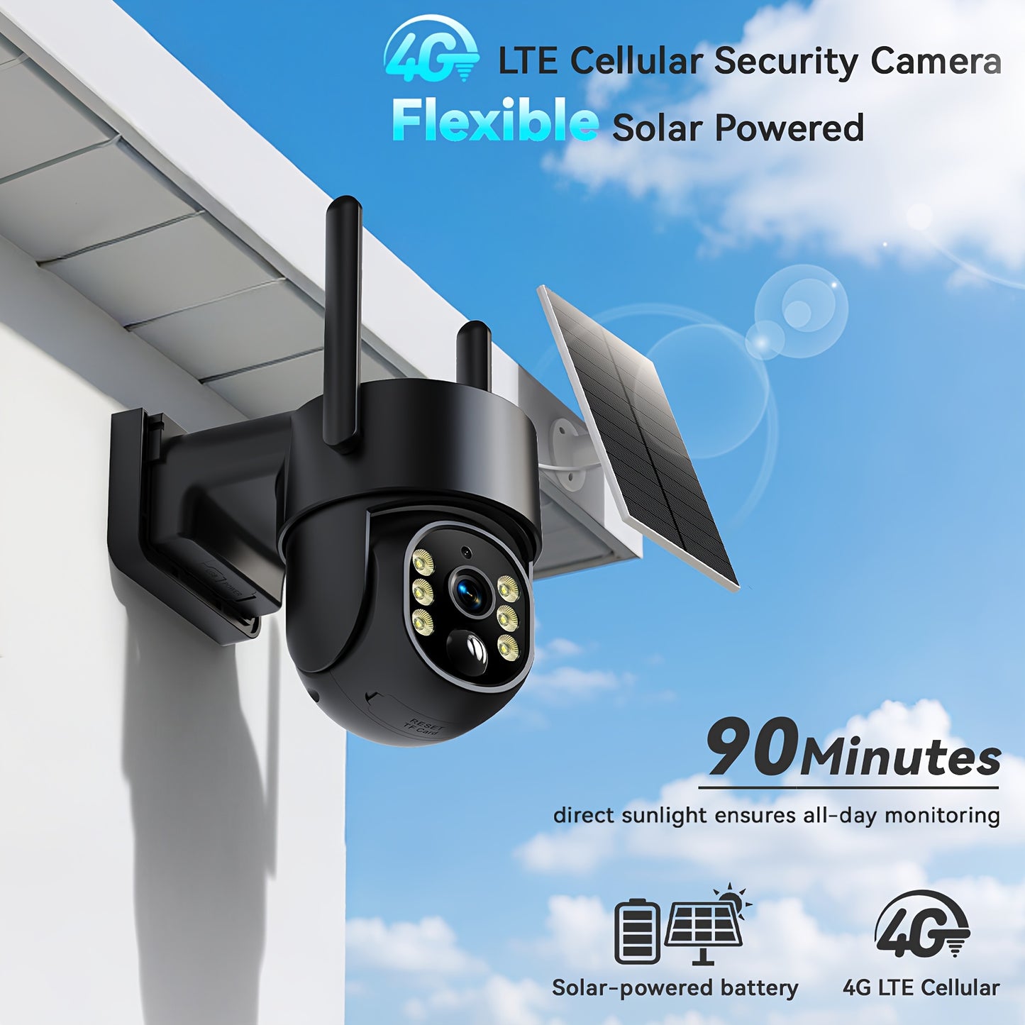 WESECUU 4G LTE Solar Security Camera No WiFi Needed 4MP Color Night Vision