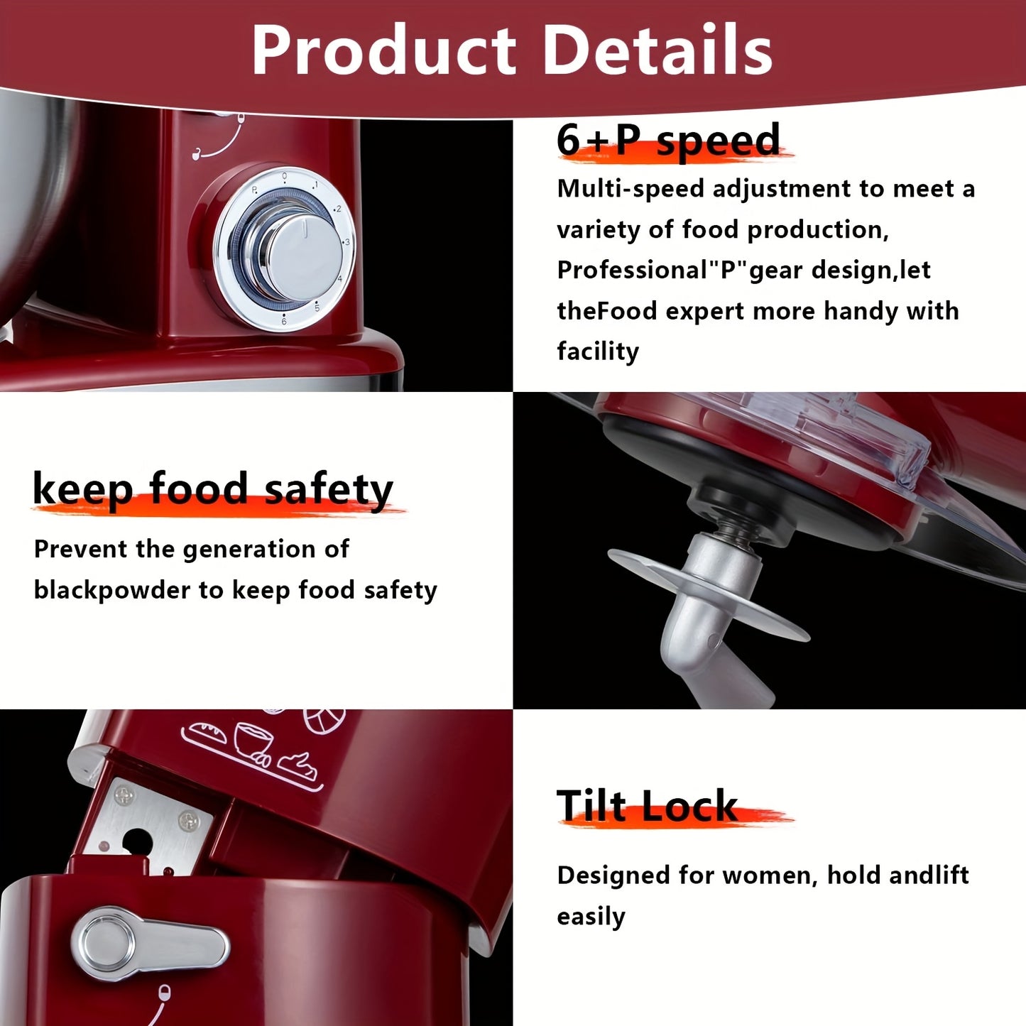 6-in-1 Electric Vertical Mixer, 400W 6-speed with Pulse Button, Accessories with 6.3QT Stainless Steel Bowl, Mixer, Dough Hook, Egg Beater, Spatula, Juicer Accessories, Meat Grinder Accessories and Noodle Pressing Accessories