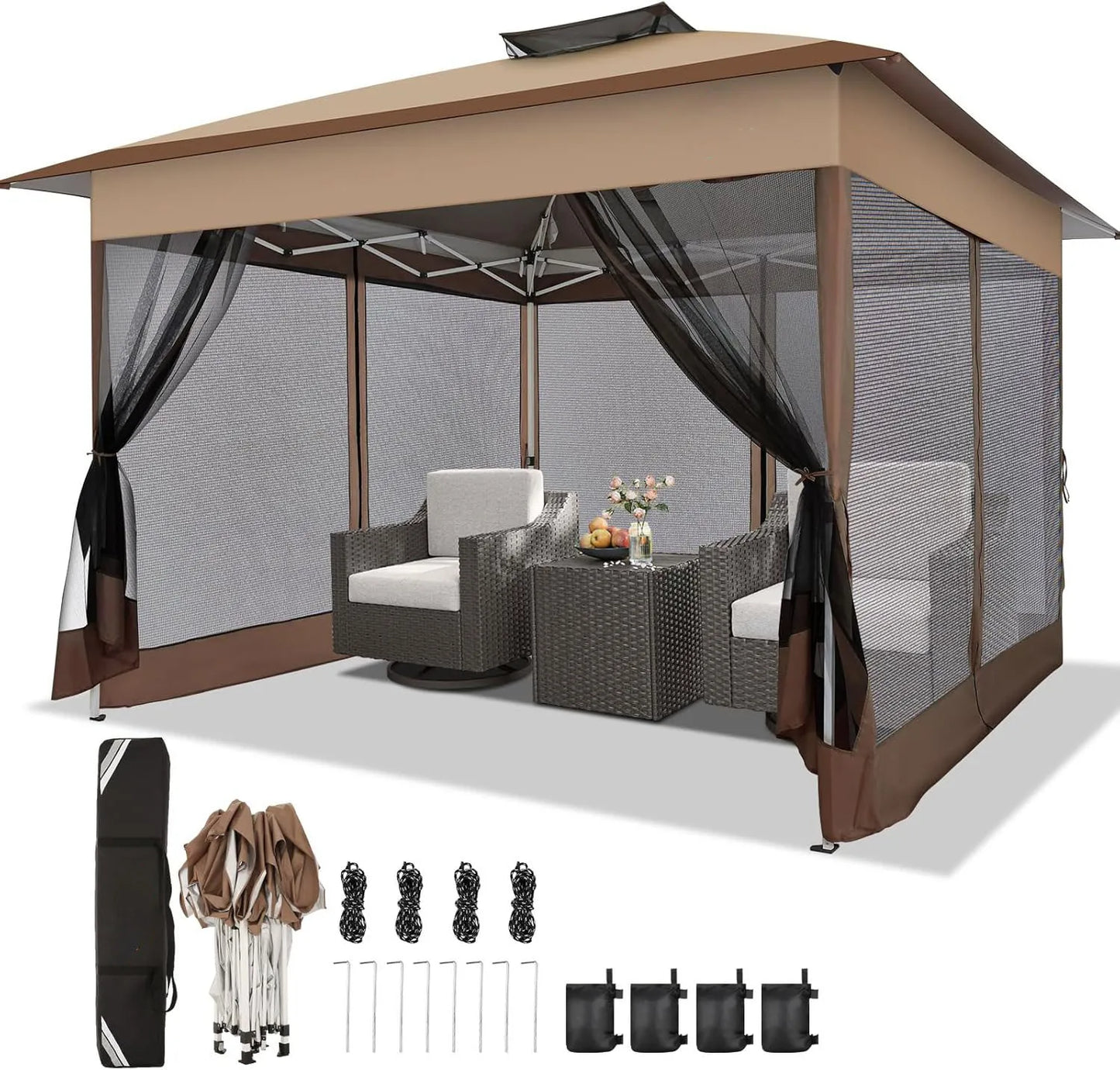 13x13ft Gazebo Pop Up Canopy Tent With Mosquito Netting For Lawn Patio UPF50