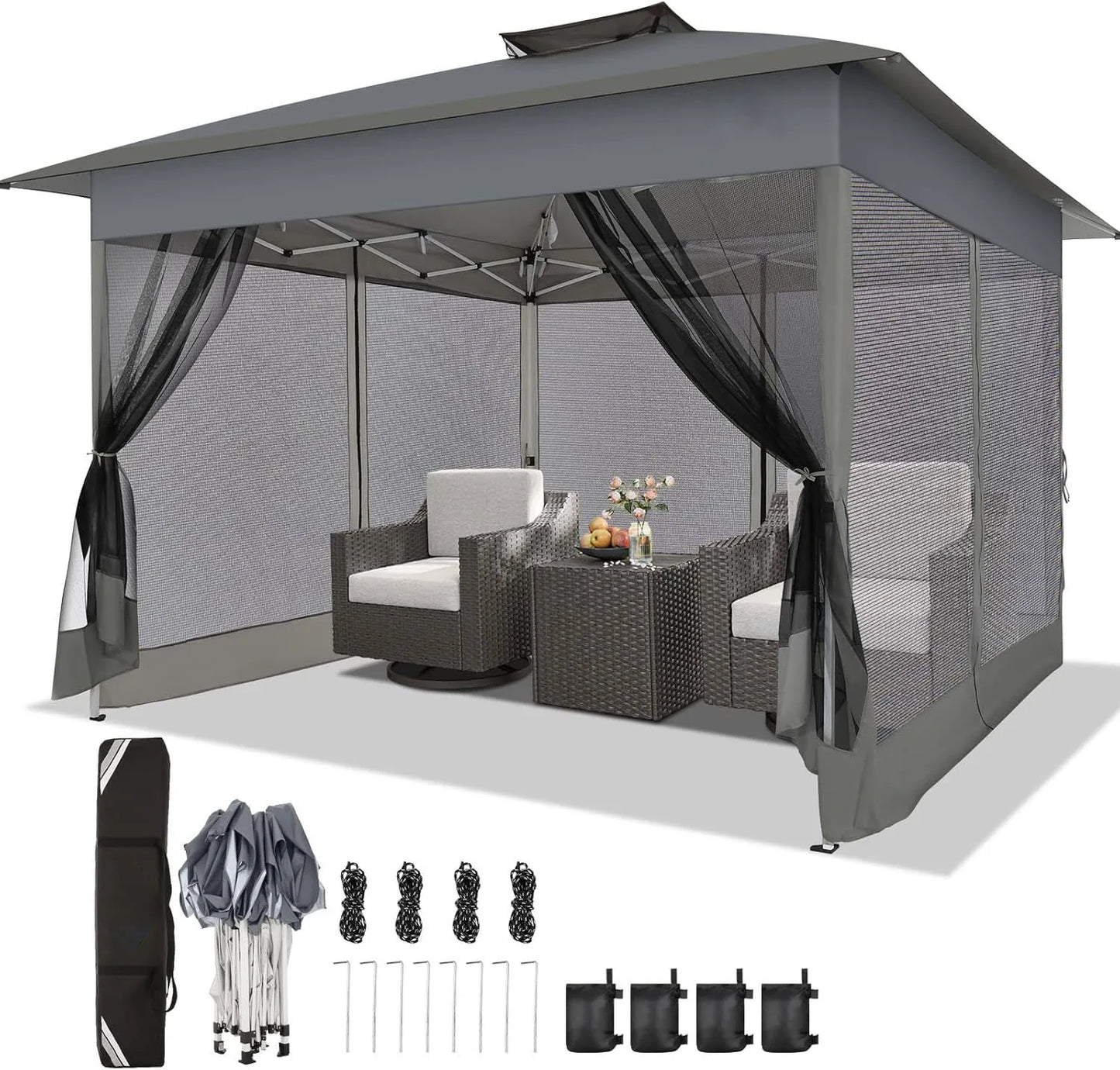 13x13ft Gazebo Pop Up Canopy Tent With Mosquito Netting For Lawn Patio UPF50