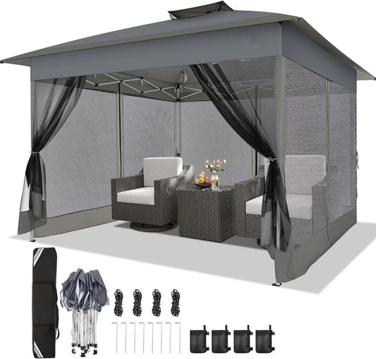 13x13ft Gazebo Pop Up Canopy Tent With Mosquito Netting For Lawn Patio UPF50
