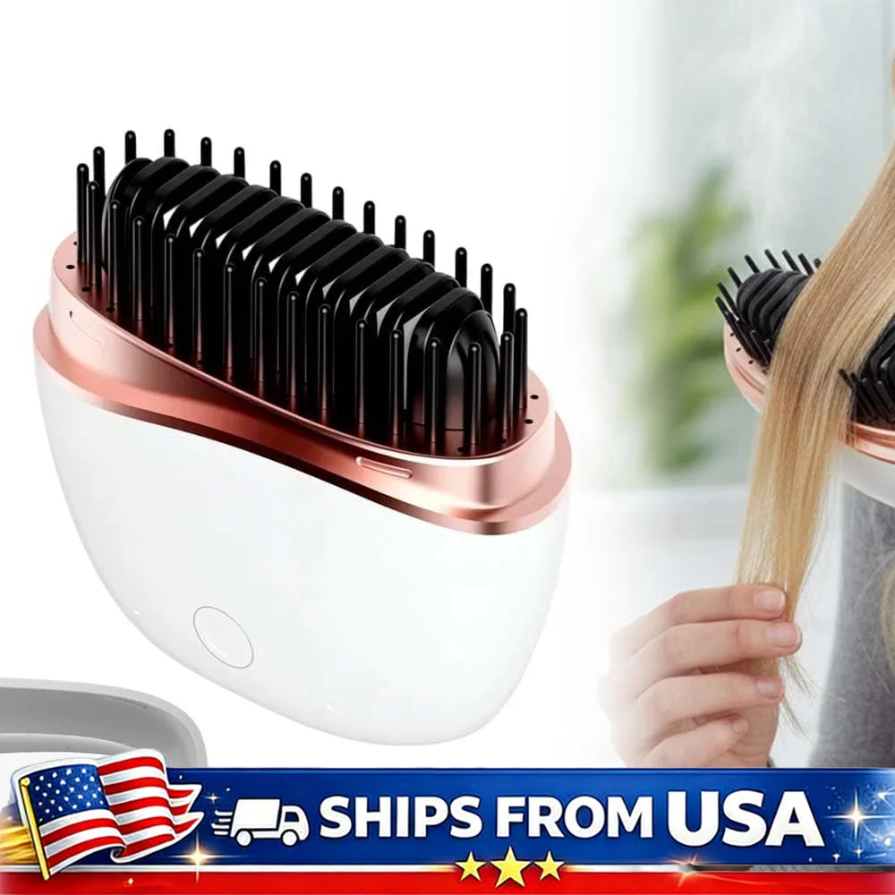 Mini Cordless Hair Straightener Brush Rechargeable USB Hot Comb 3 Heat Settings
