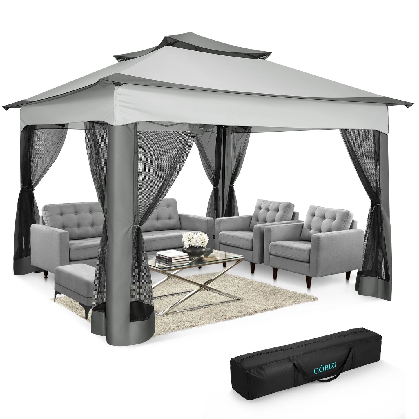 11x11ft Pop Up Gazebo With Mosquito Netting Garden Canopy Tent Carry Bag Patio