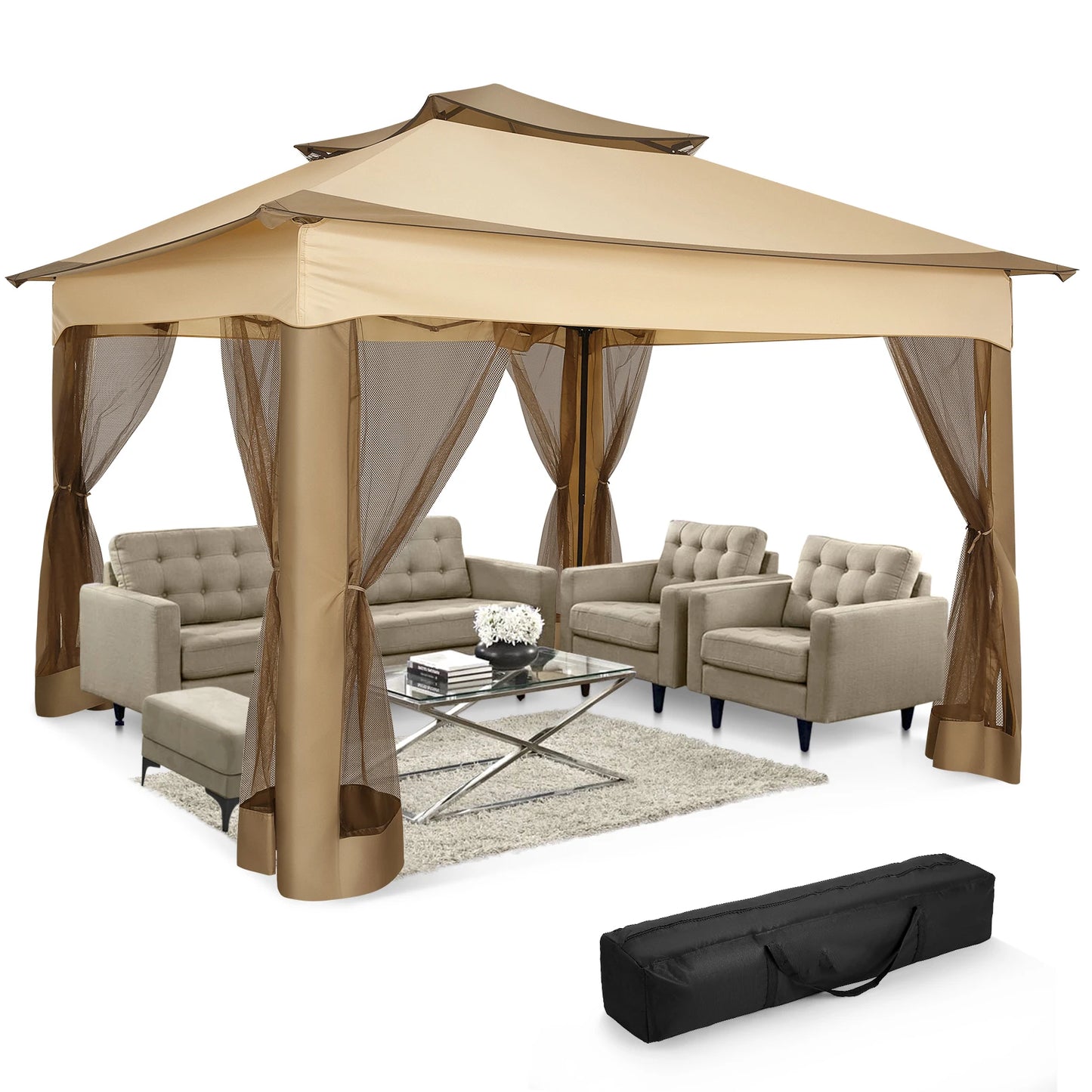 11x11ft Pop Up Gazebo With Mosquito Netting Garden Canopy Tent Carry Bag Patio