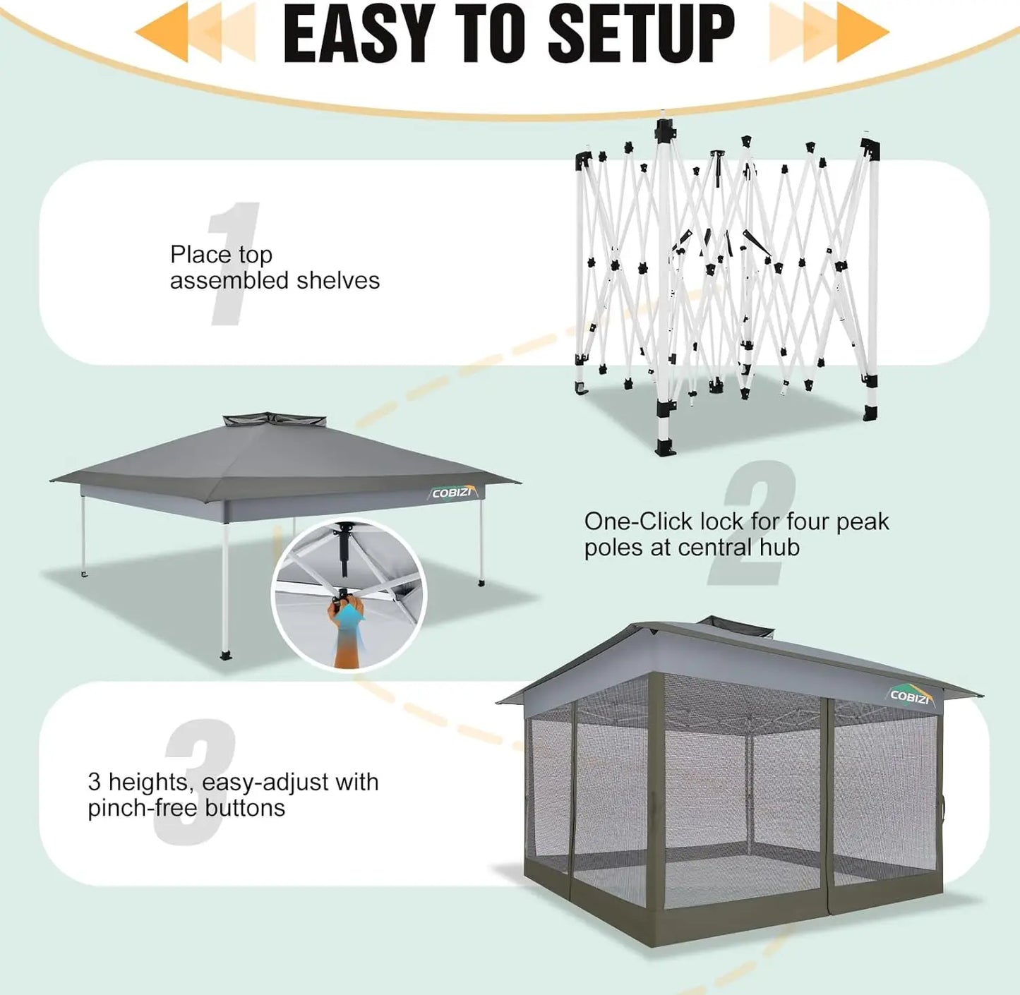 13x13ft Gazebo Pop Up Canopy Tent With Mosquito Netting For Lawn Patio UPF50