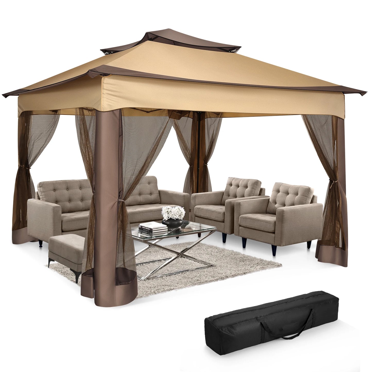 11x11ft Pop Up Gazebo With Mosquito Netting Garden Canopy Tent Carry Bag Patio