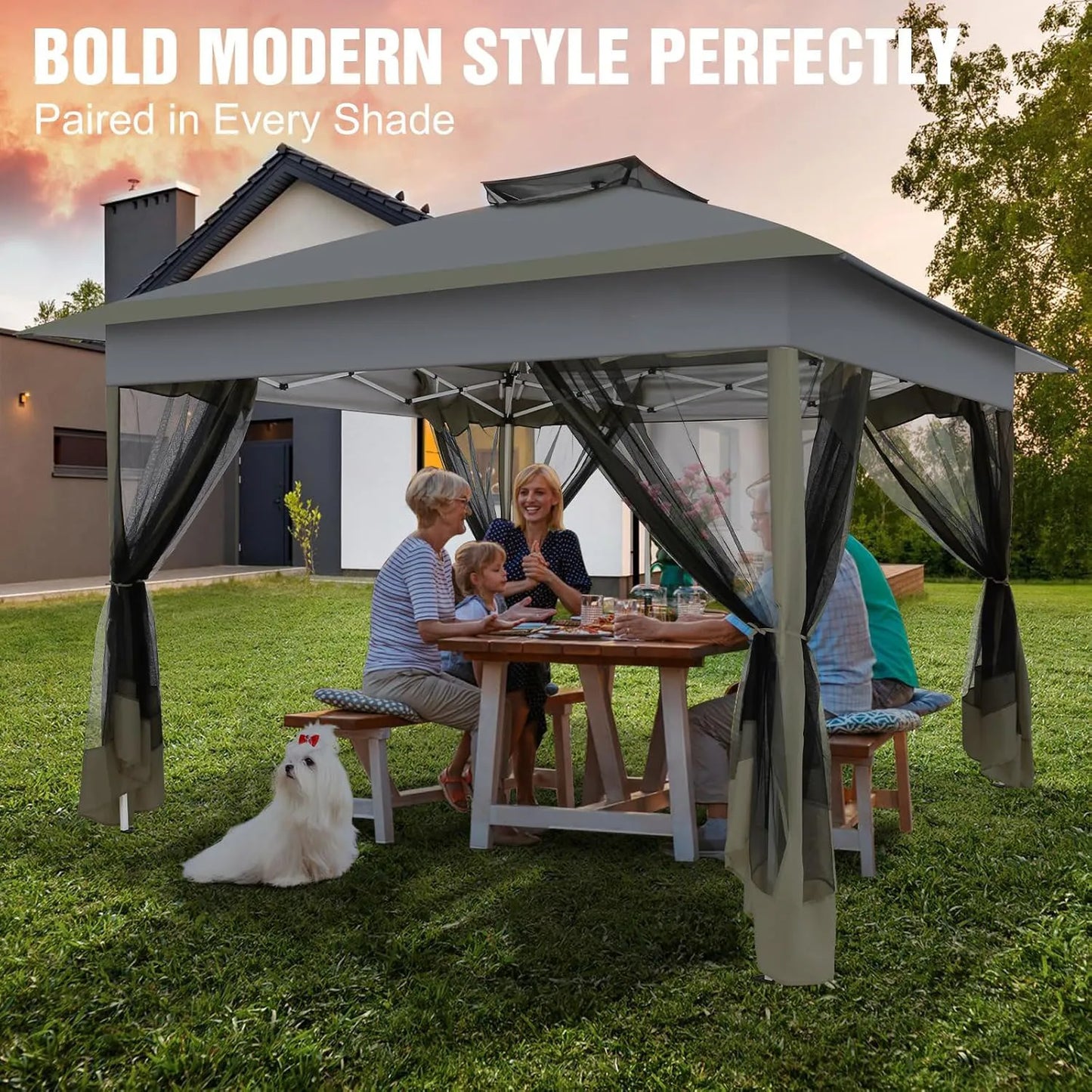 13x13ft Gazebo Pop Up Canopy Tent With Mosquito Netting For Lawn Patio UPF50