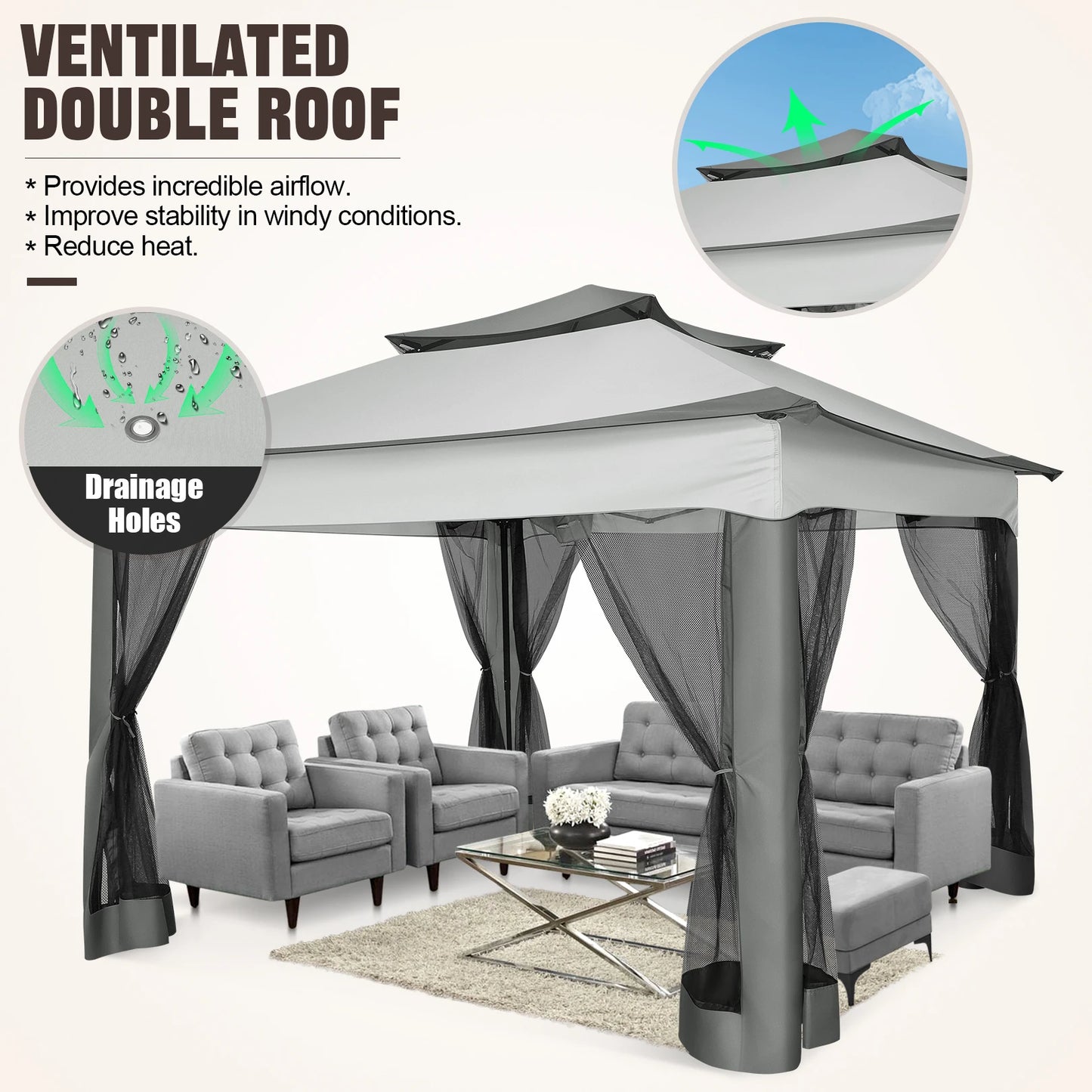 11x11ft Pop Up Gazebo With Mosquito Netting Garden Canopy Tent Carry Bag Patio