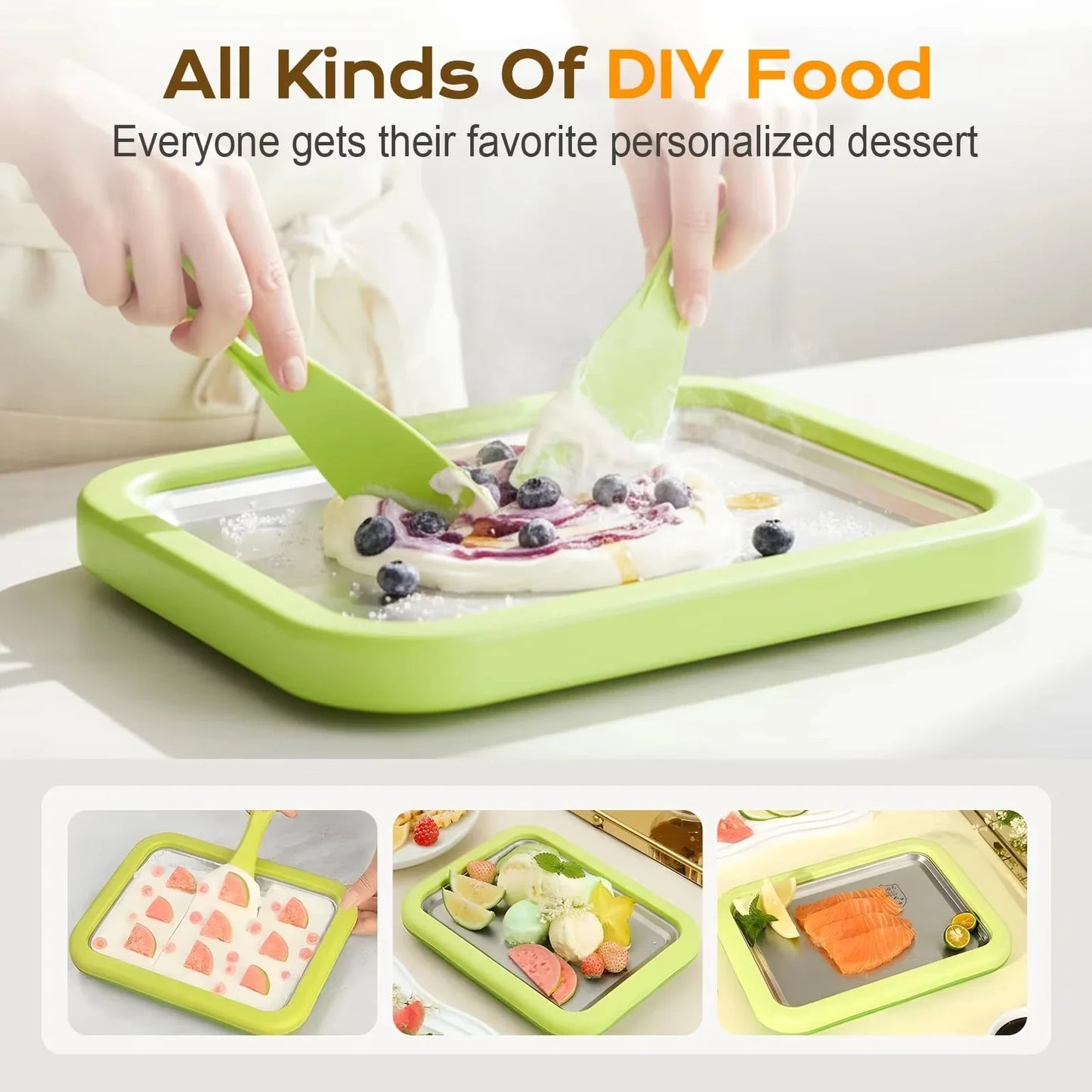 DIY Ice Cream Maker Yogurt Gelato Sorbet Machine With Two Spatulas