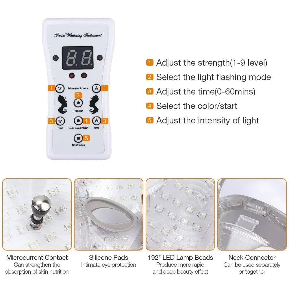 Foreverlily 7 Colors LED Facial Mask for Neck Rejuvenation Anti Acne Whitening