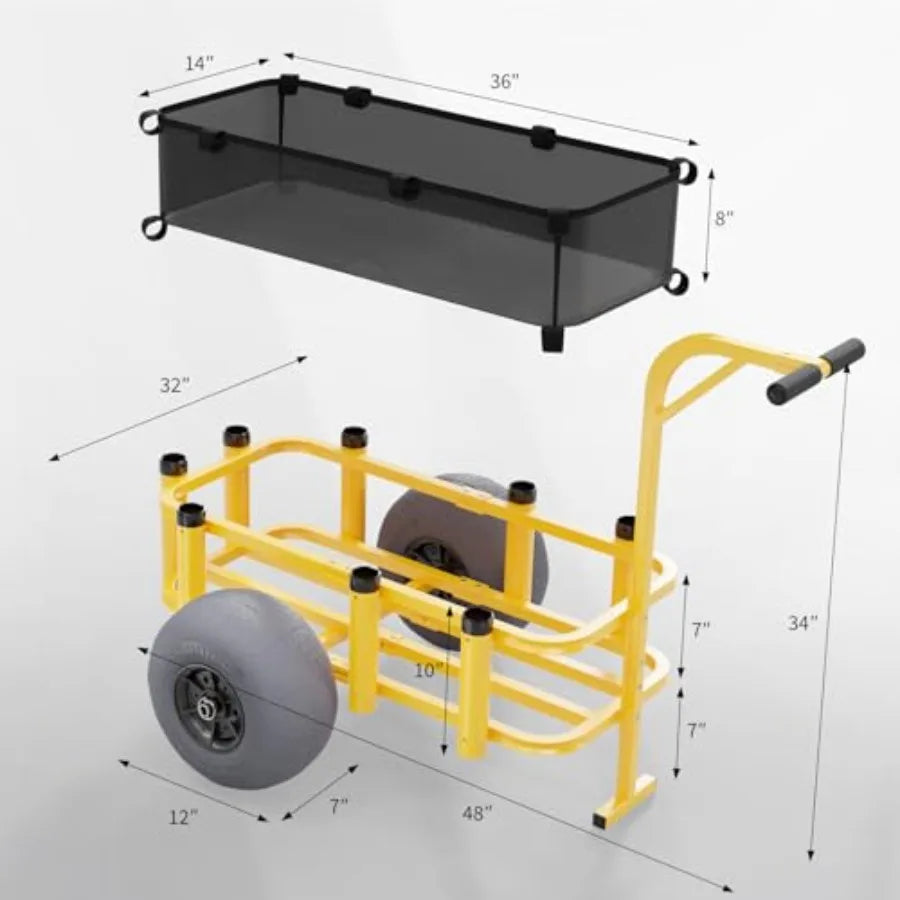 Fishing Cart Beach Wagon With 13 Big Wheels For Sand 300 Lbs Load 8 Rod Holders