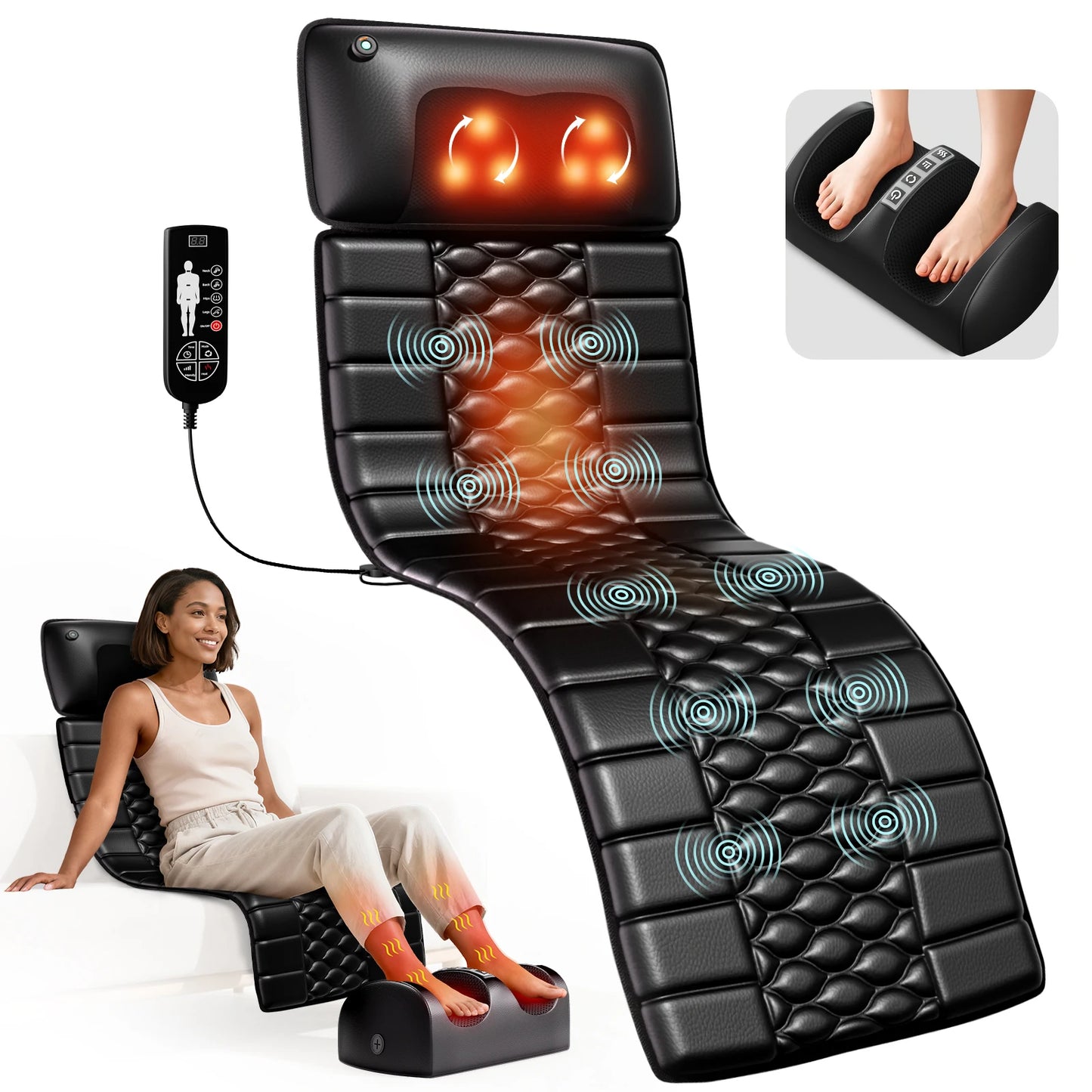 Shiatsu Full Body Massage Mat With Heat Detachable Pad 10 Motors