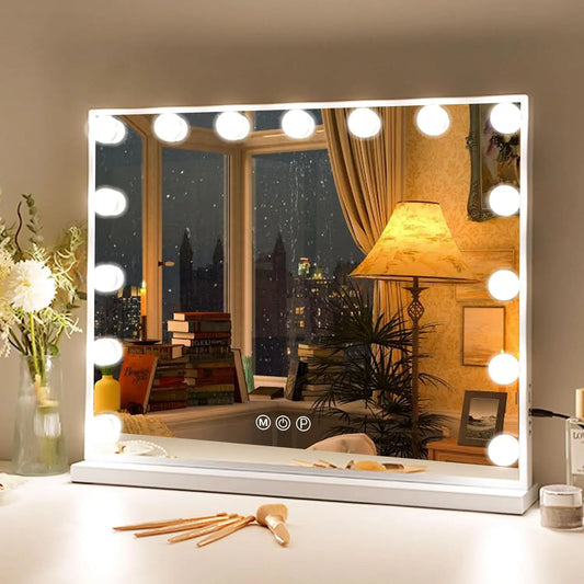 Fenchilin Vanity Mirror With Lights Makeup Mirror 15 Dimmable LED Bulbs Tabletop