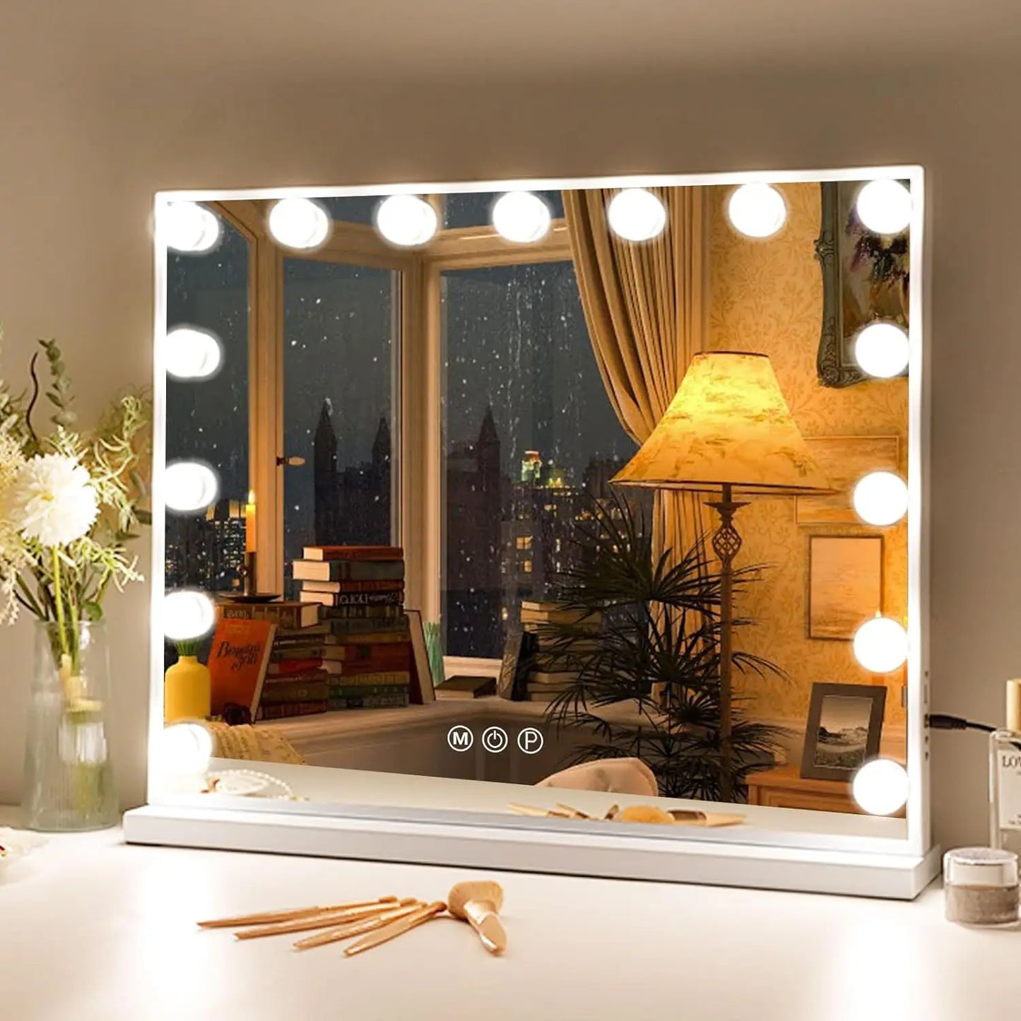 Fenchilin Vanity Mirror With Lights Makeup Mirror 15 Dimmable LEDs Tabletop