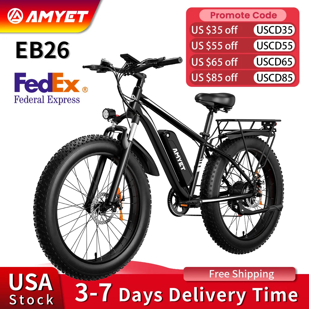 AMYET EB26 Electric Bike 1500W 48V 15Ah Fat Tire Mountain Bike 26 Inch