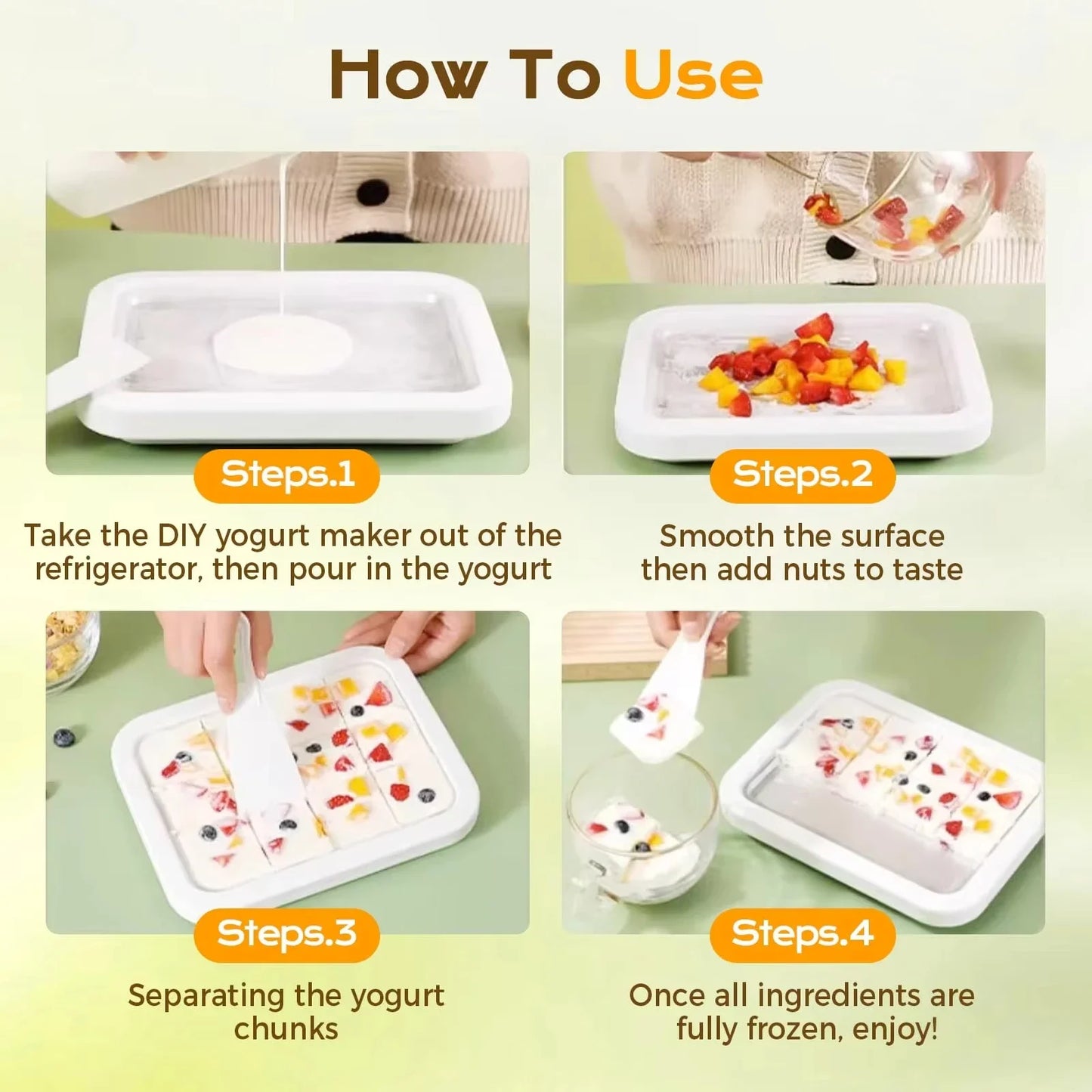 DIY Ice Cream Maker Yogurt Gelato Sorbet Machine With Two Spatulas