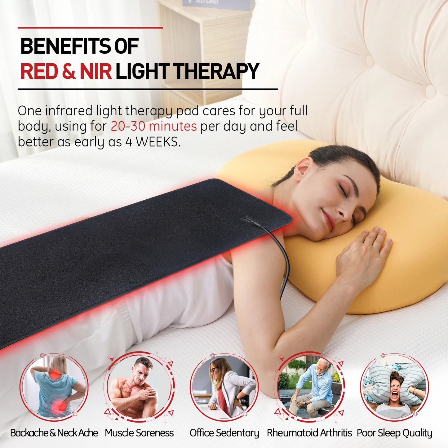 Astarexin Red Light Therapy Heating Pad Infrared Body Pain Relief 11.8x31.5in