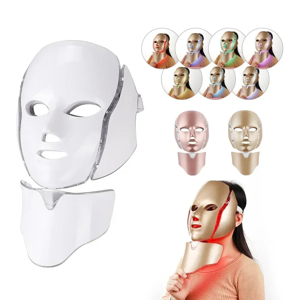 Foreverlily 7 Colors LED Facial Mask for Neck Rejuvenation Anti Acne Whitening