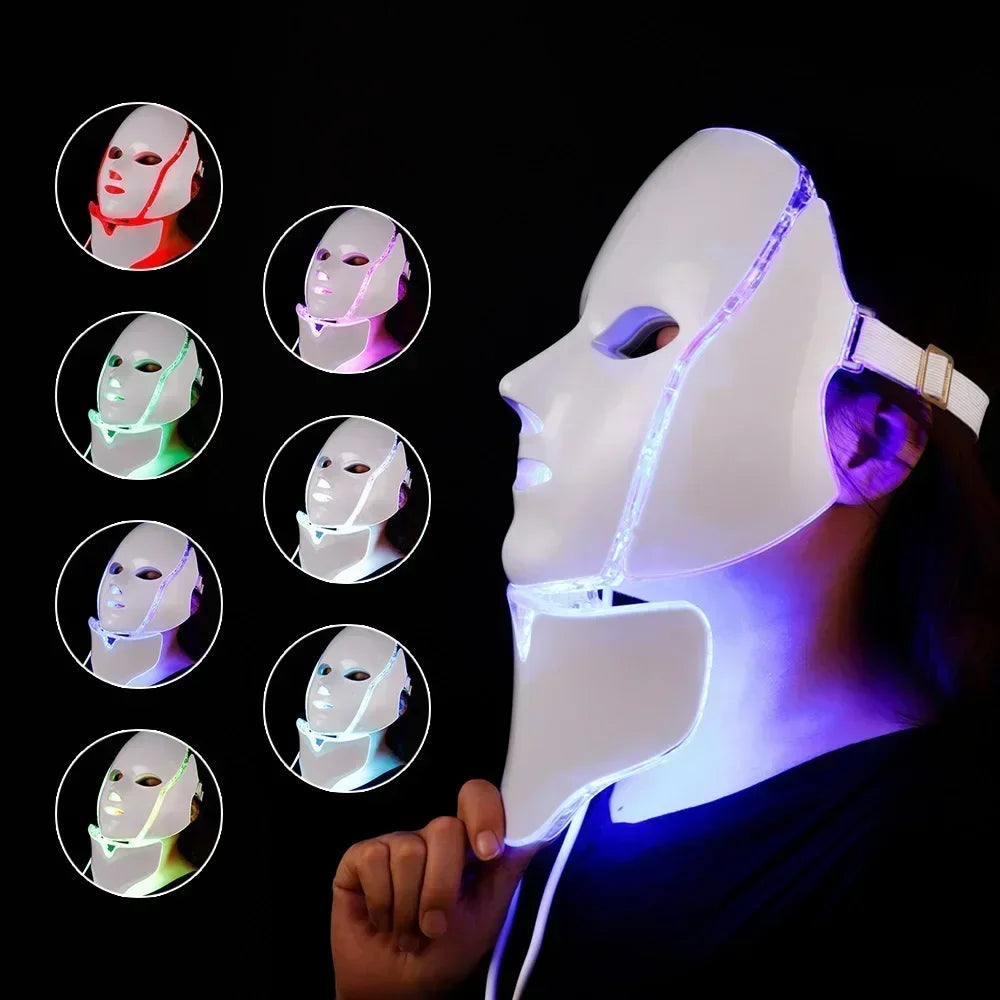 Foreverlily 7 Colors LED Facial Mask for Neck Rejuvenation Anti Acne Whitening