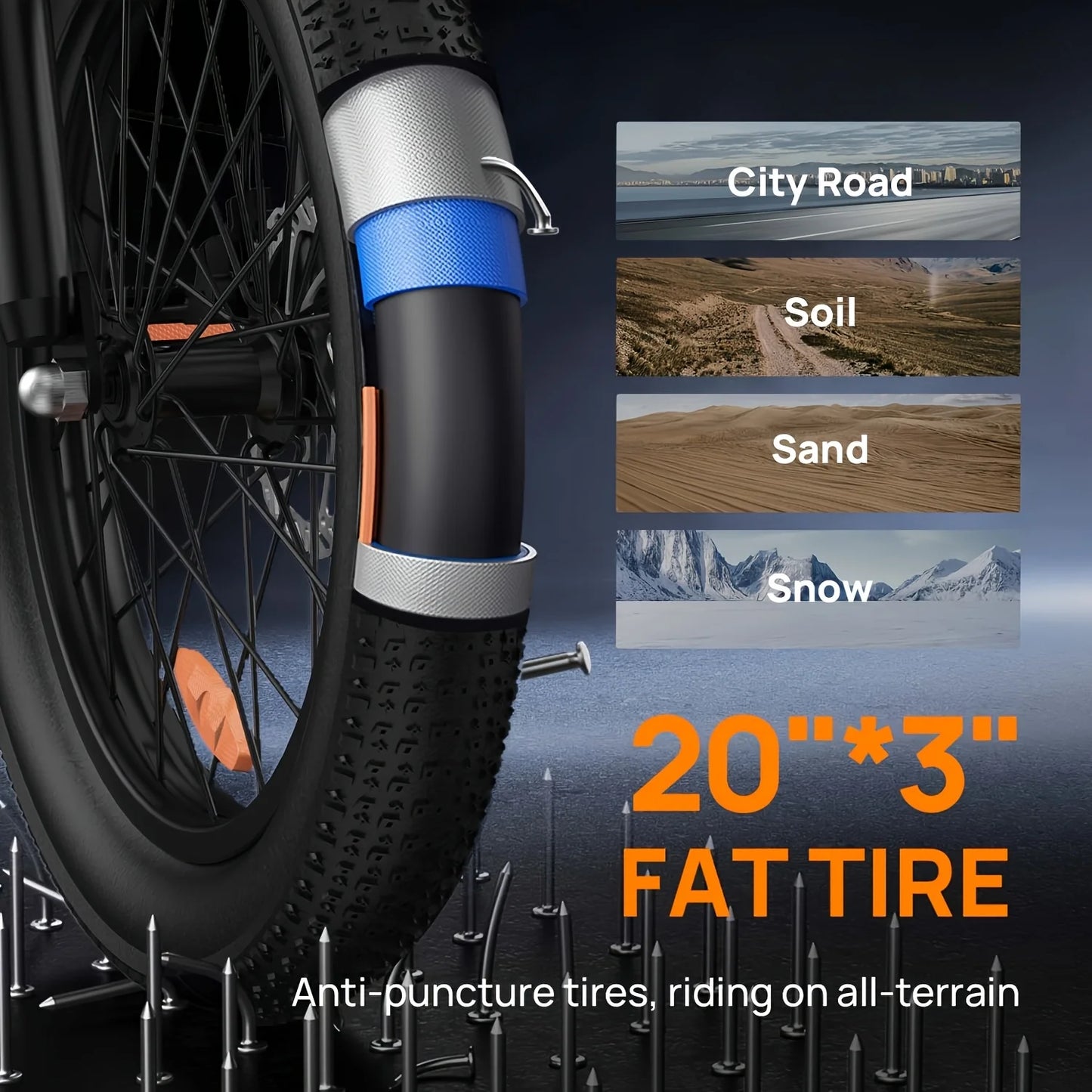 URLIFE 1000W E20 Electric Bike 48V 13Ah Battery 20X3 Fat Tire Dual Disc Brakes