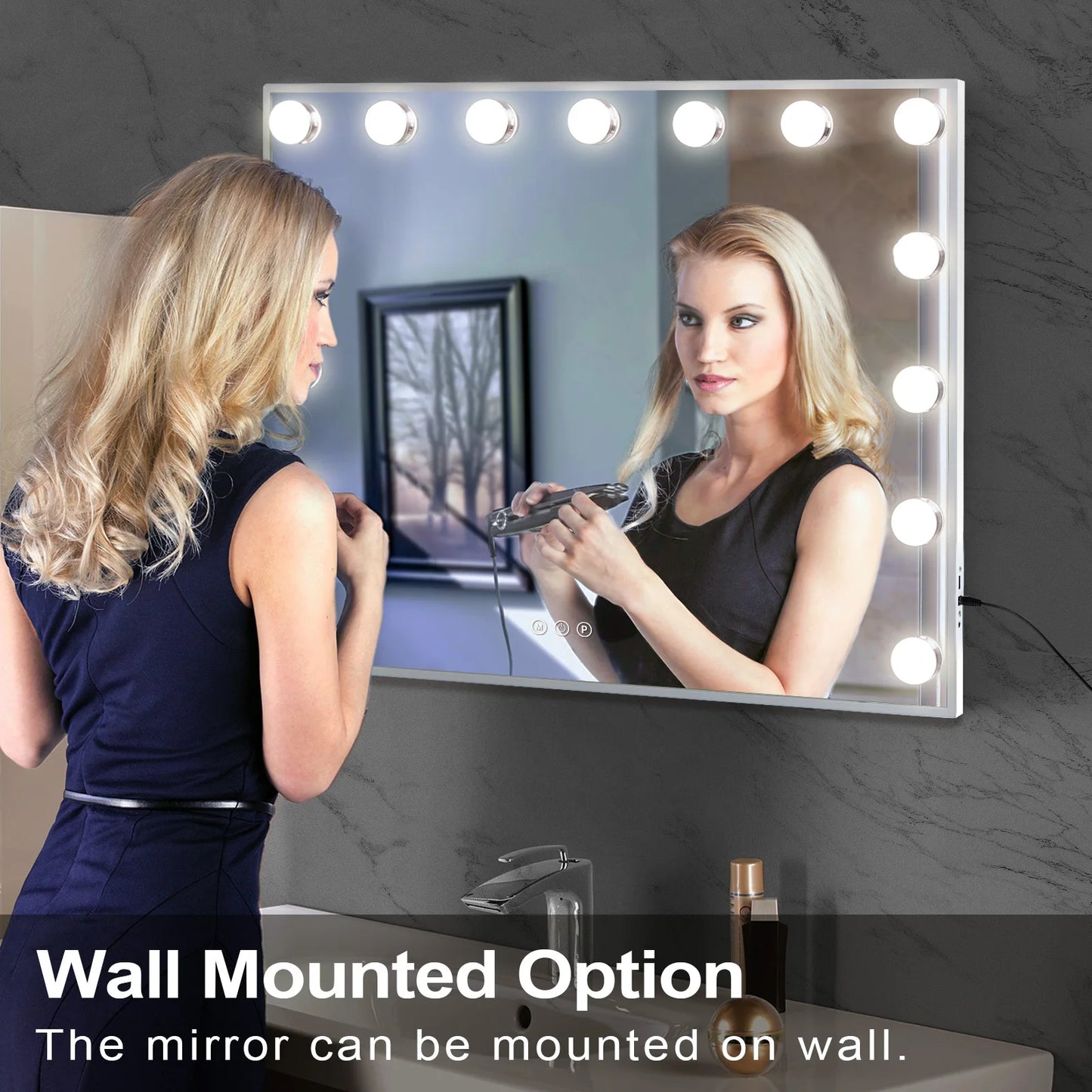FENCHILIN Vanity Mirror With Lights 15 Dimmable LED Bulbs Tabletop
