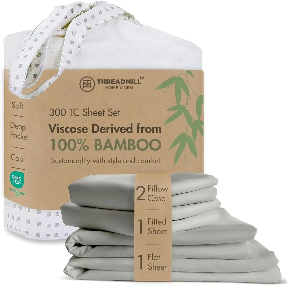 Queen Size Bamboo Sheet Set 4 Piece Viscose Light Grey Silky Soft 16 Deep Pocket