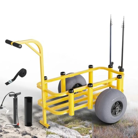 Fishing Cart Beach Wagon With 13 Big Wheels For Sand 300 Lbs Load 8 Rod Holders