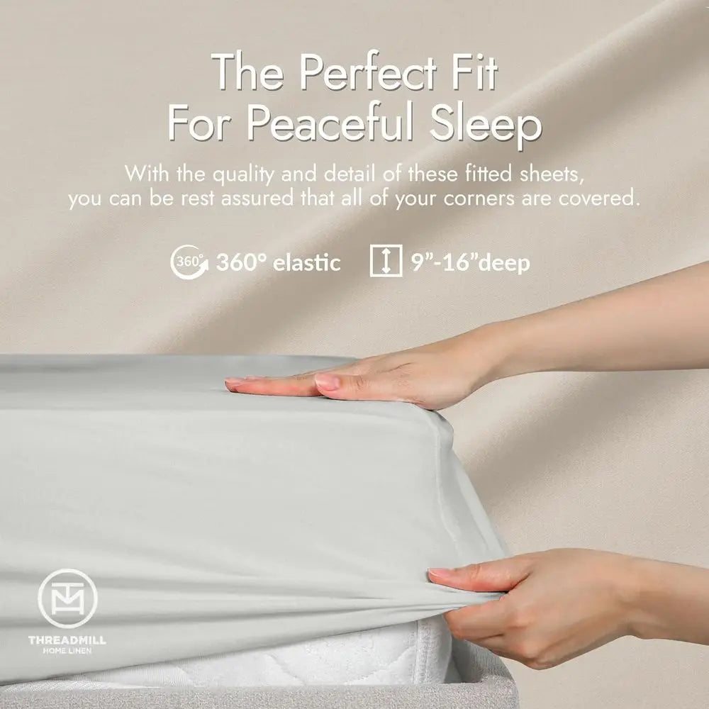 Queen Size Bamboo Sheet Set 4 Piece Viscose Light Grey Silky Soft 16 Deep Pocket