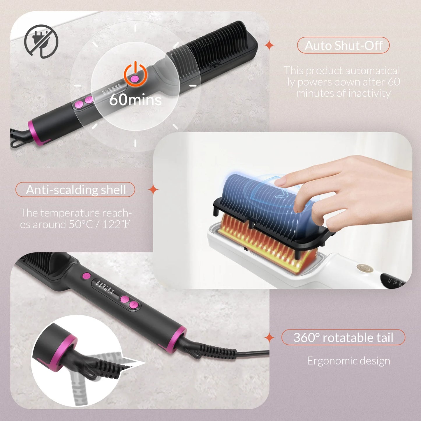 OUDIM Ionic Hair Straightener Brush With Six Temperature Settings For Women