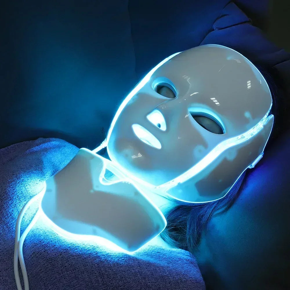 Foreverlily 7 Colors LED Facial Mask for Neck Rejuvenation Anti Acne Whitening