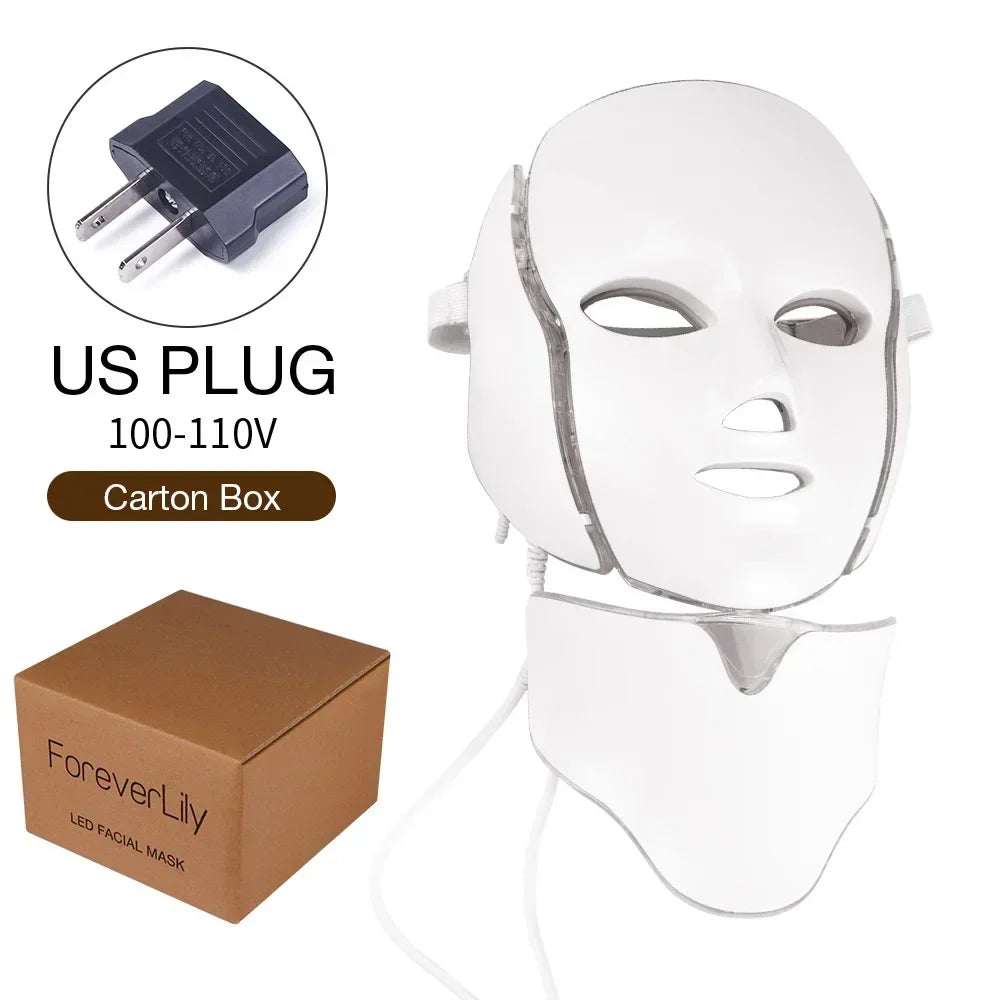 Foreverlily 7 Colors LED Facial Mask for Neck Rejuvenation Anti Acne Whitening