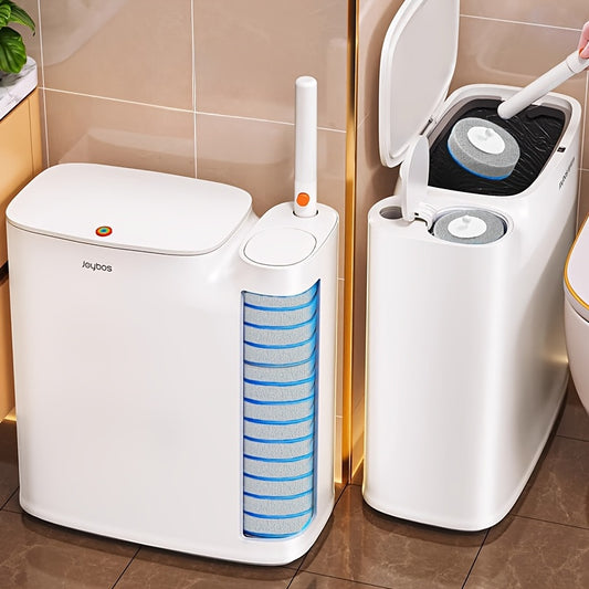 2 In 1 Trash Can With Toilet Brush Holder Bathroom Plastic Floor Mount JOYBOS