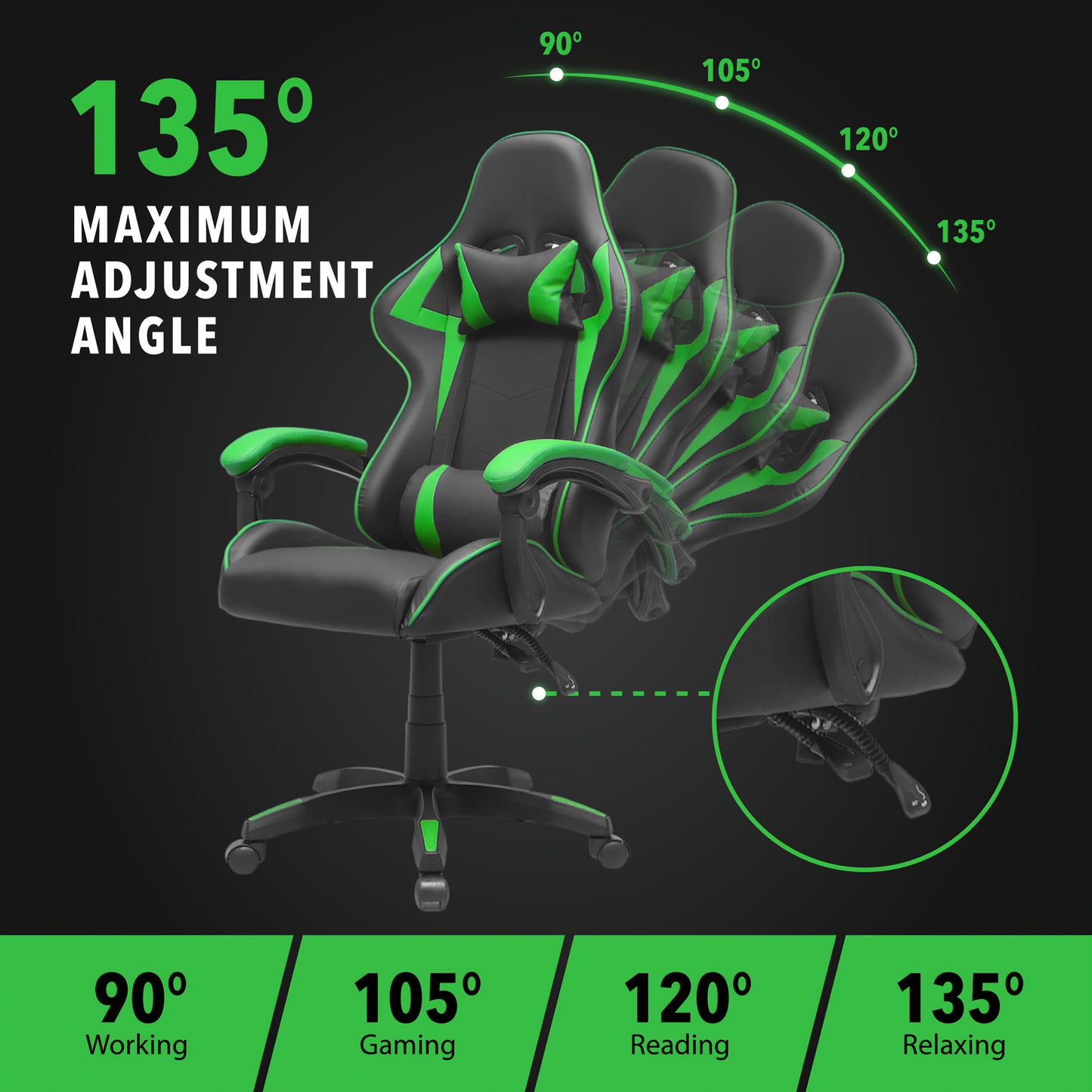 Yami Ergonomic Gaming Chair 135 Degree Heavy Duty Headrest