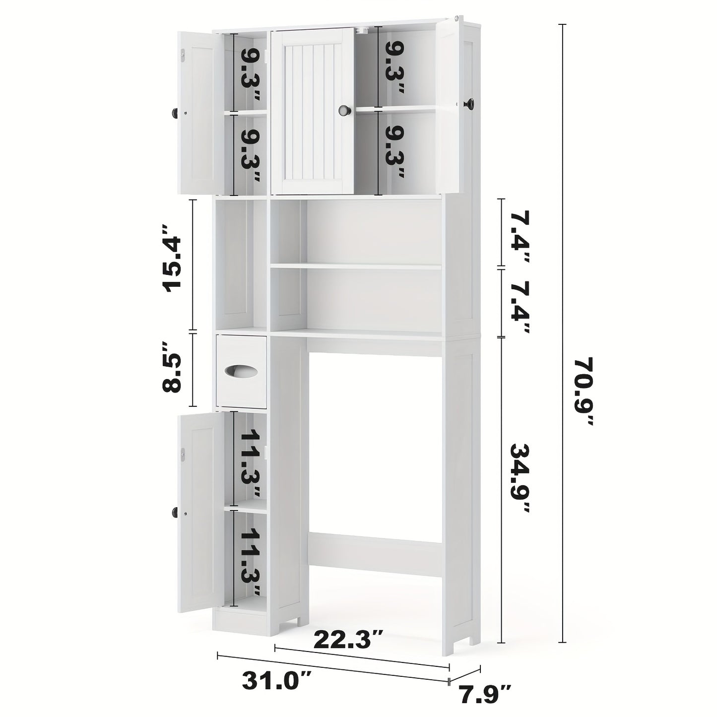 Over The Toilet Storage Cabinet With Adjustable Shelves 5 Doors Bathroom White