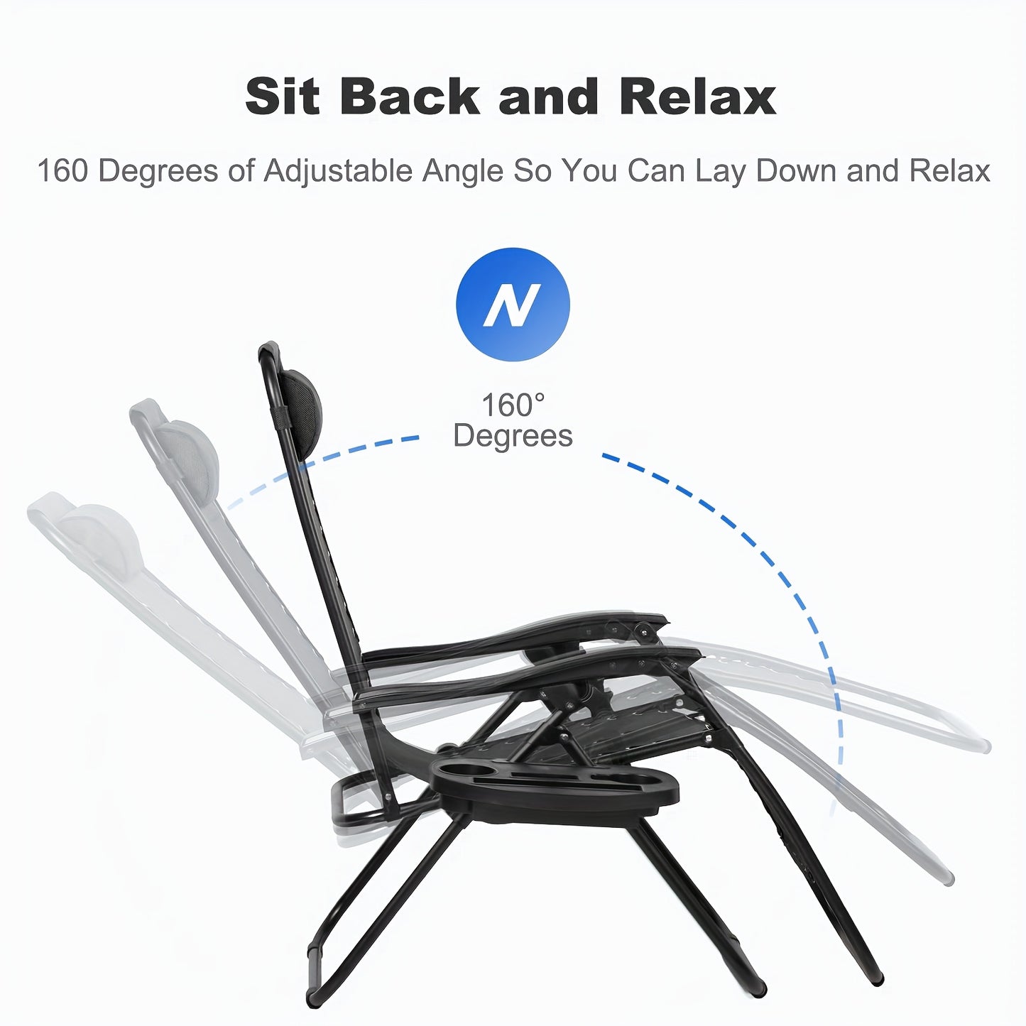 Set Of 2 Adjustable Zero Gravity Recliners With Cup Holders For Patio