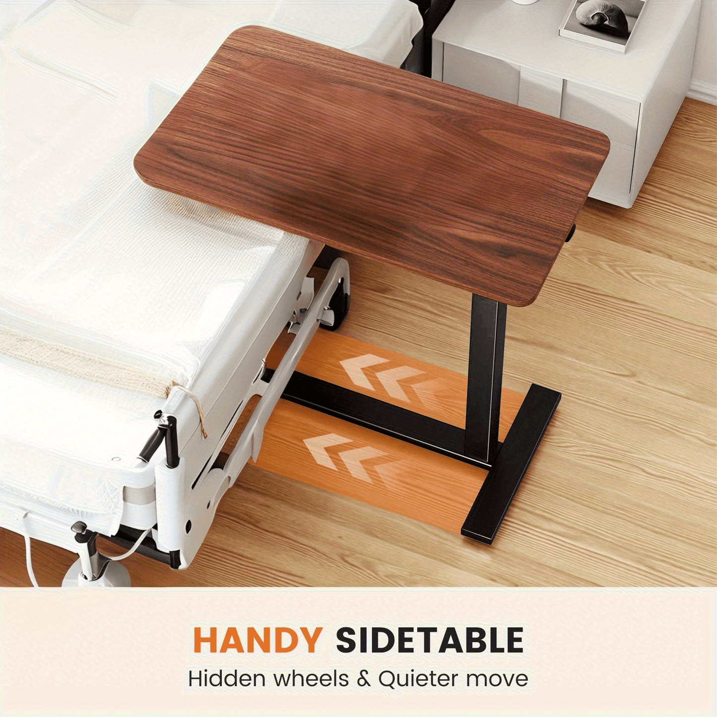 [Durable Adjustable Bed Table] Adjustable Bed Table with Lockable Wheels | Sturdy and Durable for Hospital and Home Healthcare Use