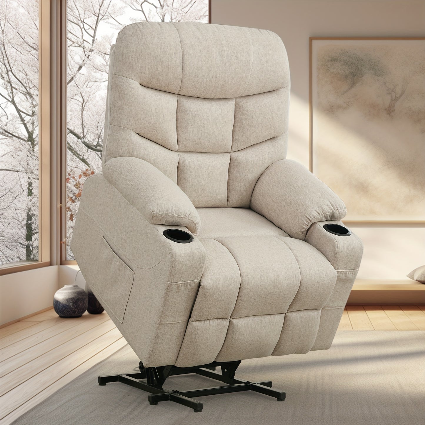 Korser, Electric Recliner with Massage And Heating Function, Lifting Electric Recliner with Remote Control And Cup Holder In The Living Room, Linen Material, Gifts for The Elderly, Holiday Gifts, Suitable for Living Room And