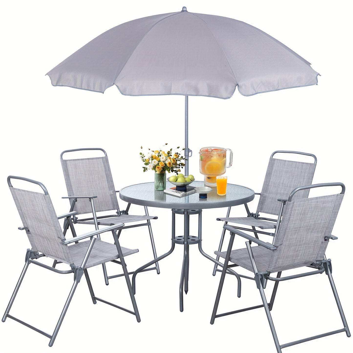 JY QAQA Folding Patio Dining Set 6 Piece All Weather Glass Table And 4 Chairs