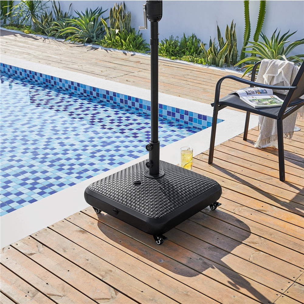 Costoffs Fillable Mobile Umbrella Base, Heavy Duty Patio Umbrella Pole Holder for Outdoor 4 Wheels, 4 Locks 2 Knobs 123lb Capacity for Deck, Poolside, Garden, Black-Checkered