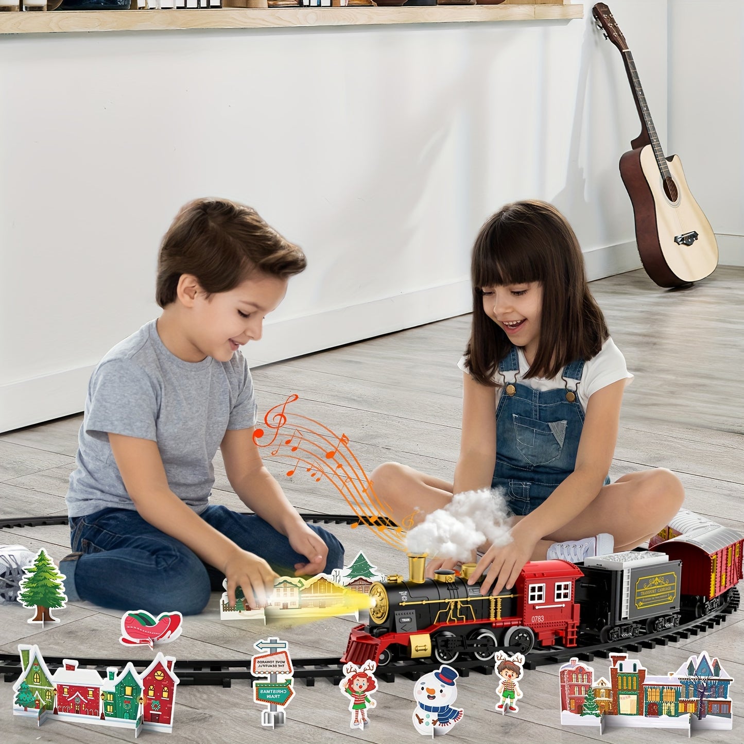 Electric Christmas Train Set For Kids Steam Locomotive