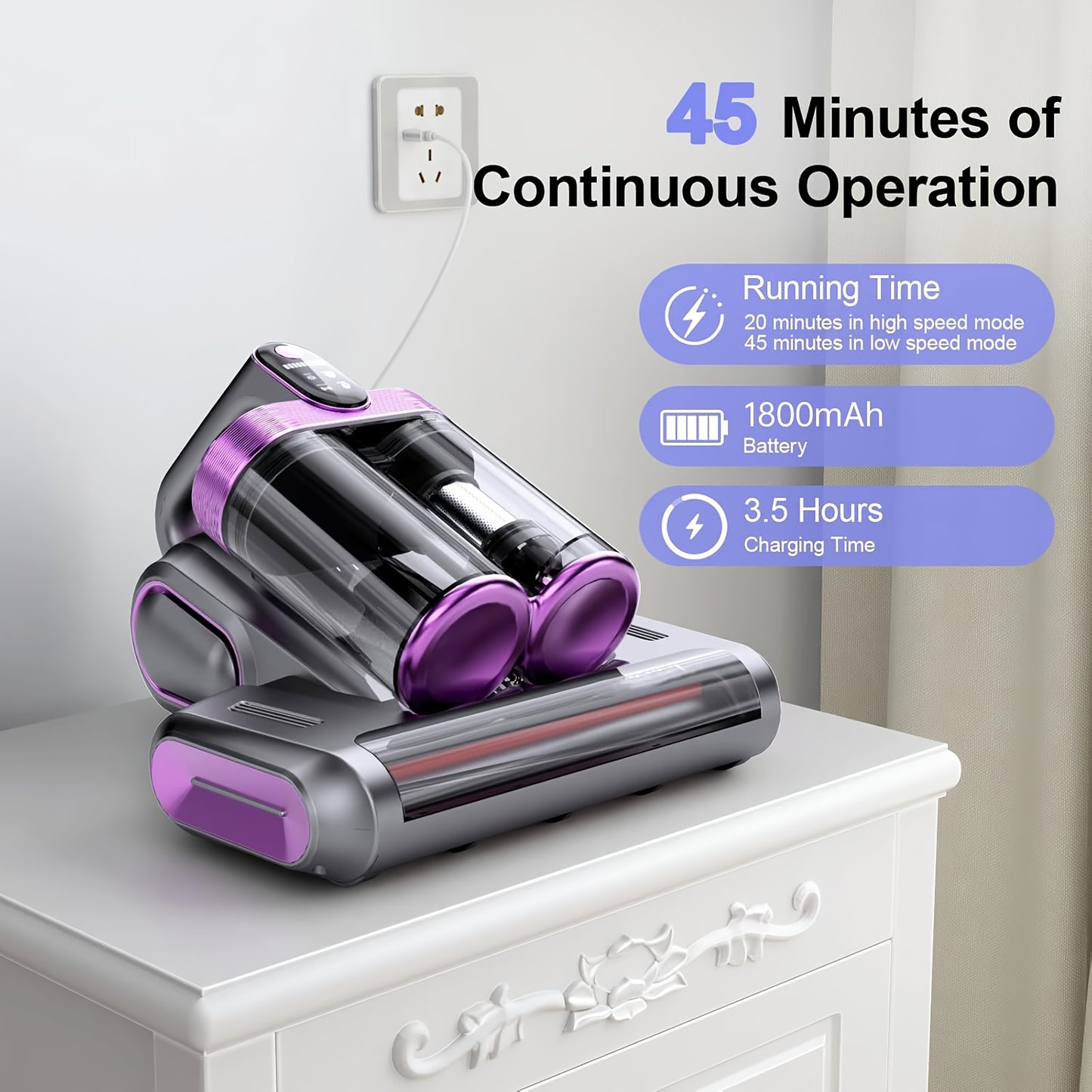 Mattress Vacuum Cleaner With UVC 16Kpa Handheld Suction
