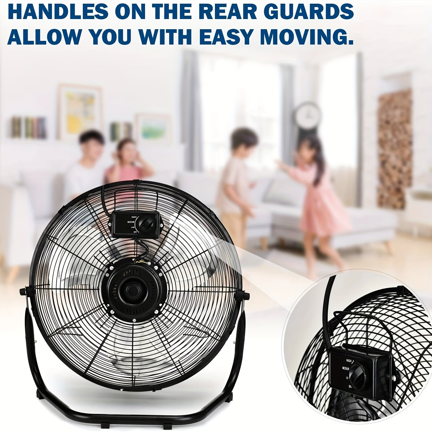 IPower 18 Inch Floor Fan 3 Speed High Velocity Industrial, Heavy Duty Metal Design for Warehouse, Workshop, Factory, And Basement Black, 1 Pack