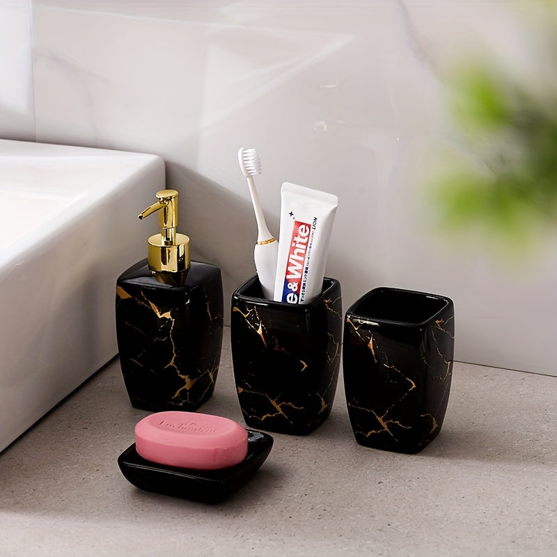 Four Piece Modern Minimalist Ceramic Bathroom Set Lotion Dispenser And Tumbler
