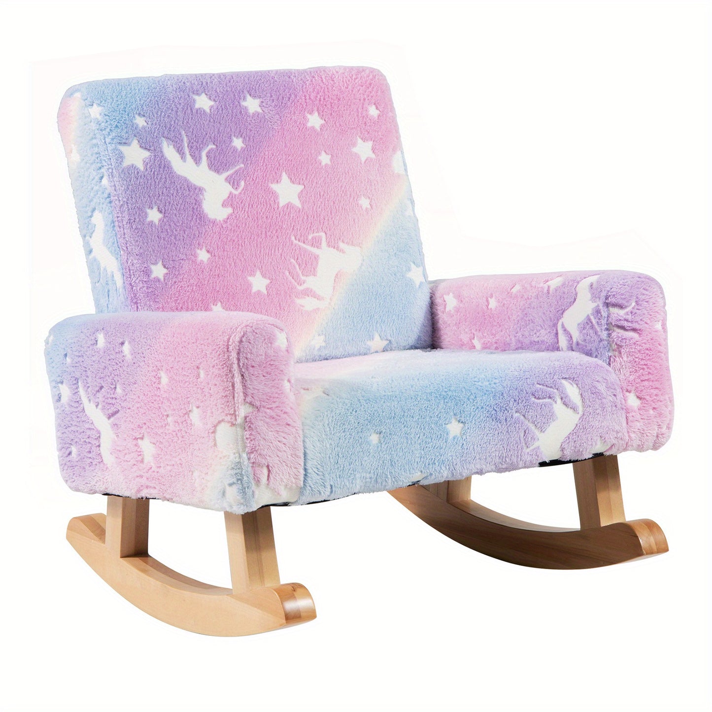 LIFEZEAL Kids Rocking Chair Upholstered Flannel With Glow In The Dark Wood Feet
