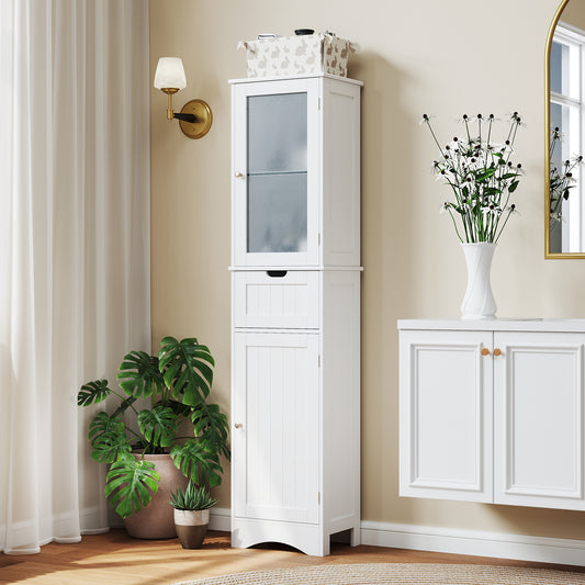 COSTWAY Tall Bathroom Cabinet With Glass Door And Adjustable Shelves