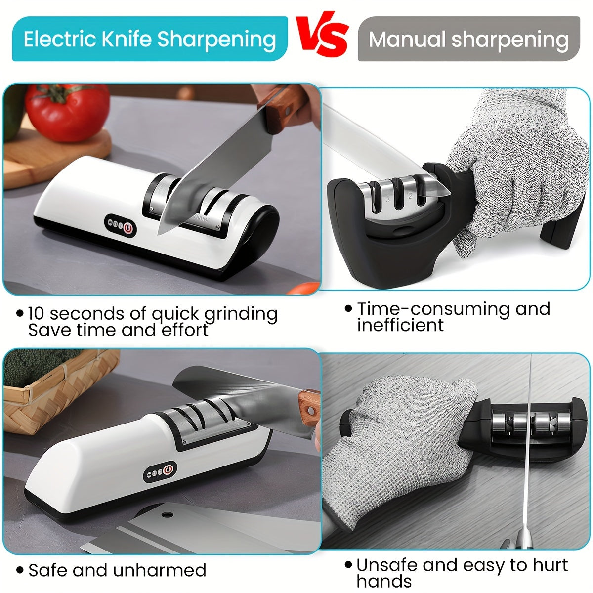 Professional USB Rechargeable Electric Knife Sharpener, 2-Stages Knife Sharpeners 20-Degree Straight Edge, for Kitchen Knives Sharpening and Polishing, Fit for chef knives, slicing knives, santoku knives, paring knives pocket